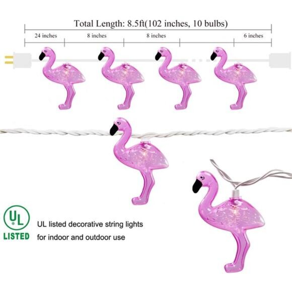 SUNSGNE Pink Flamingo Outdoor String Lights Party Lights, Summer Patio String - Picture 2 of 8